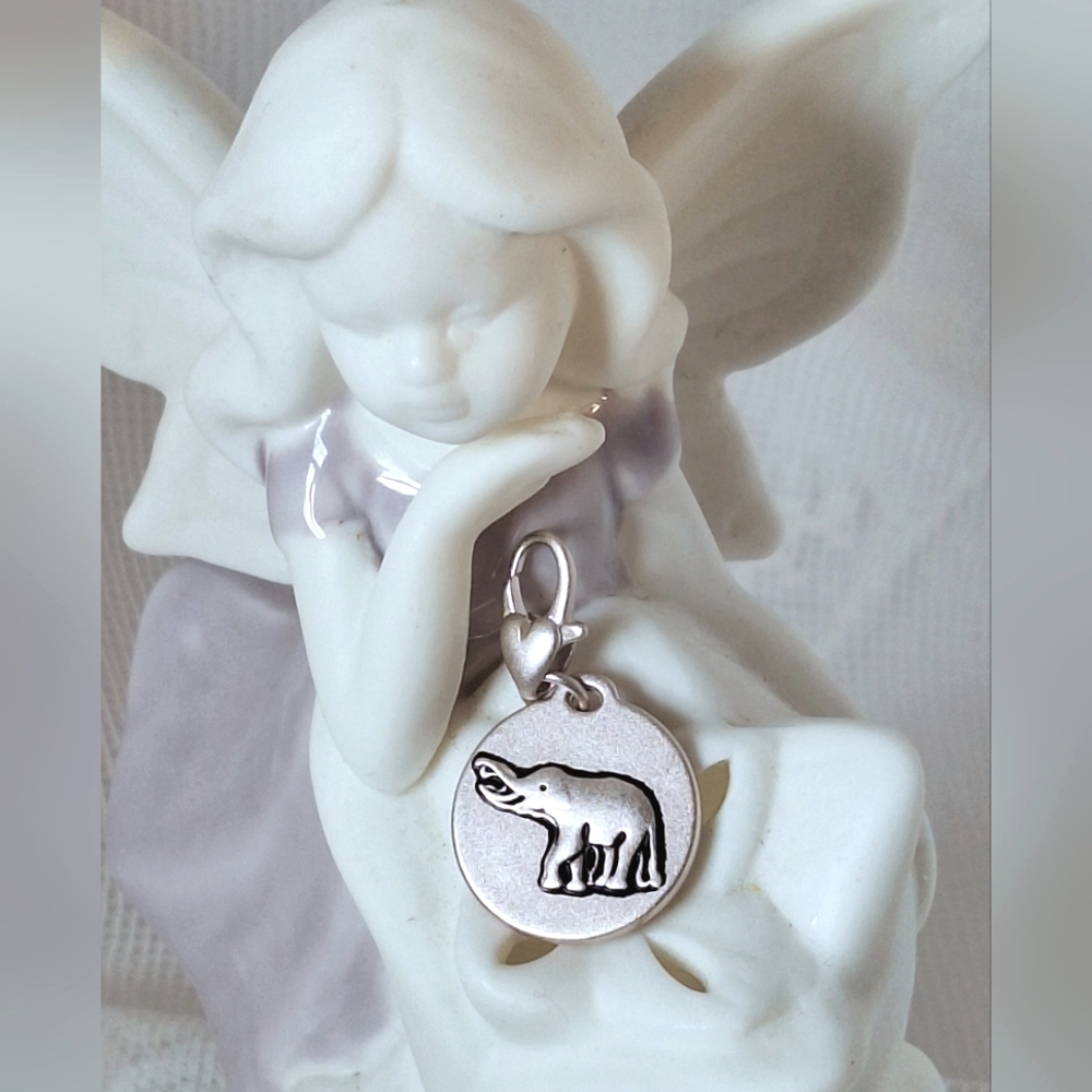 'Amanda Blu' matte silver tone elephant medallion charm "always remember"